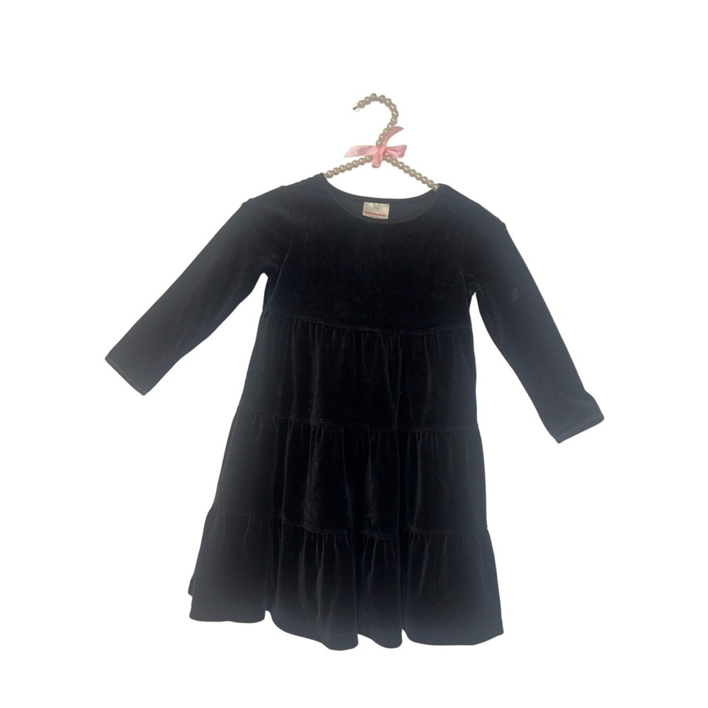 Hanna Andersson Kids Black Velvet Tiered Long Sleeve Dress Size 100 US 4T 5T